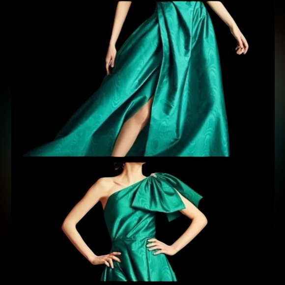 Sachin & Babi Viola Gown Green Moiré One Shoulder Dress Gown With Pockets sz 10 - Picture 3 of 16